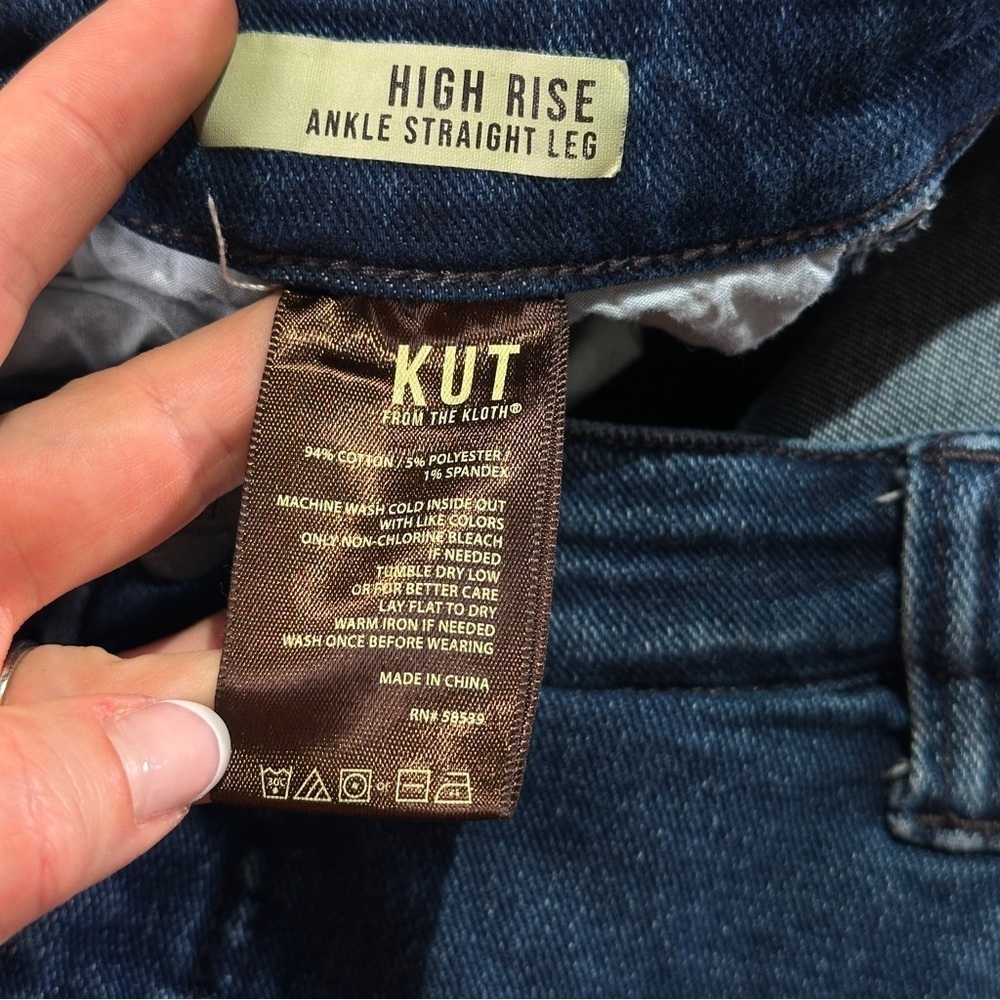 KUT from the Kloth high rise straight leg ankle jeans raw hem blue 18W - Picture 7 of 10